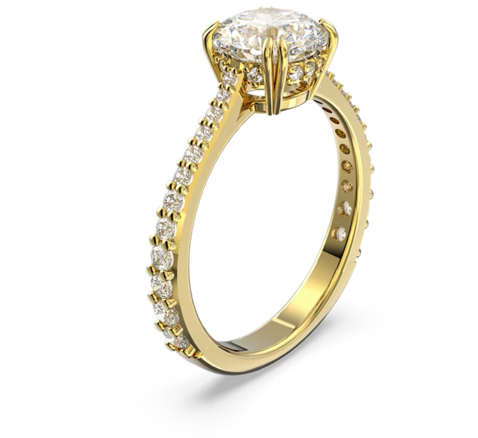 Swarovski 5642623 Constella cocktail ring Princess Cut Pave White Pla. Gold