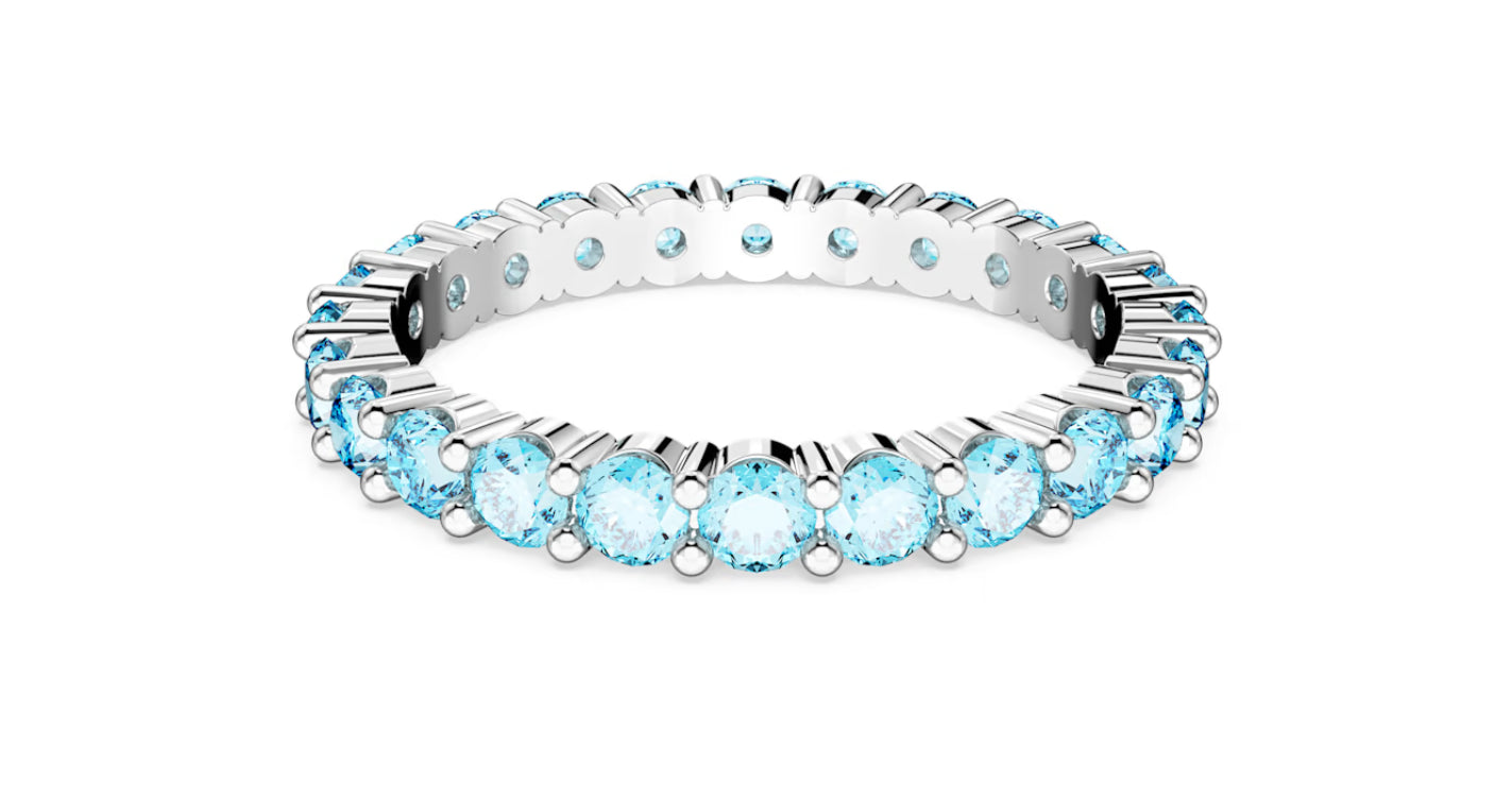 Swarovski 5658669 Anello Matrix Taglio tondo Blu Placcato Rodio