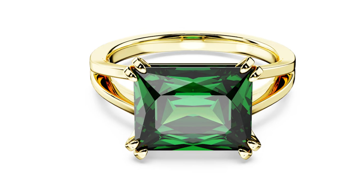 Swarovski 5677145 Matrix cocktail ring Rectangular cut Green Gold Plated