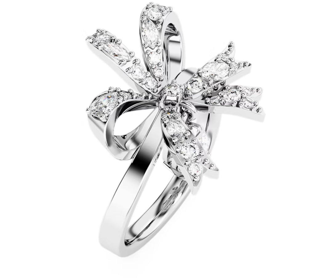 Swarovski 5647726 White Rhodium Plated Volta Bow Cocktail Ring