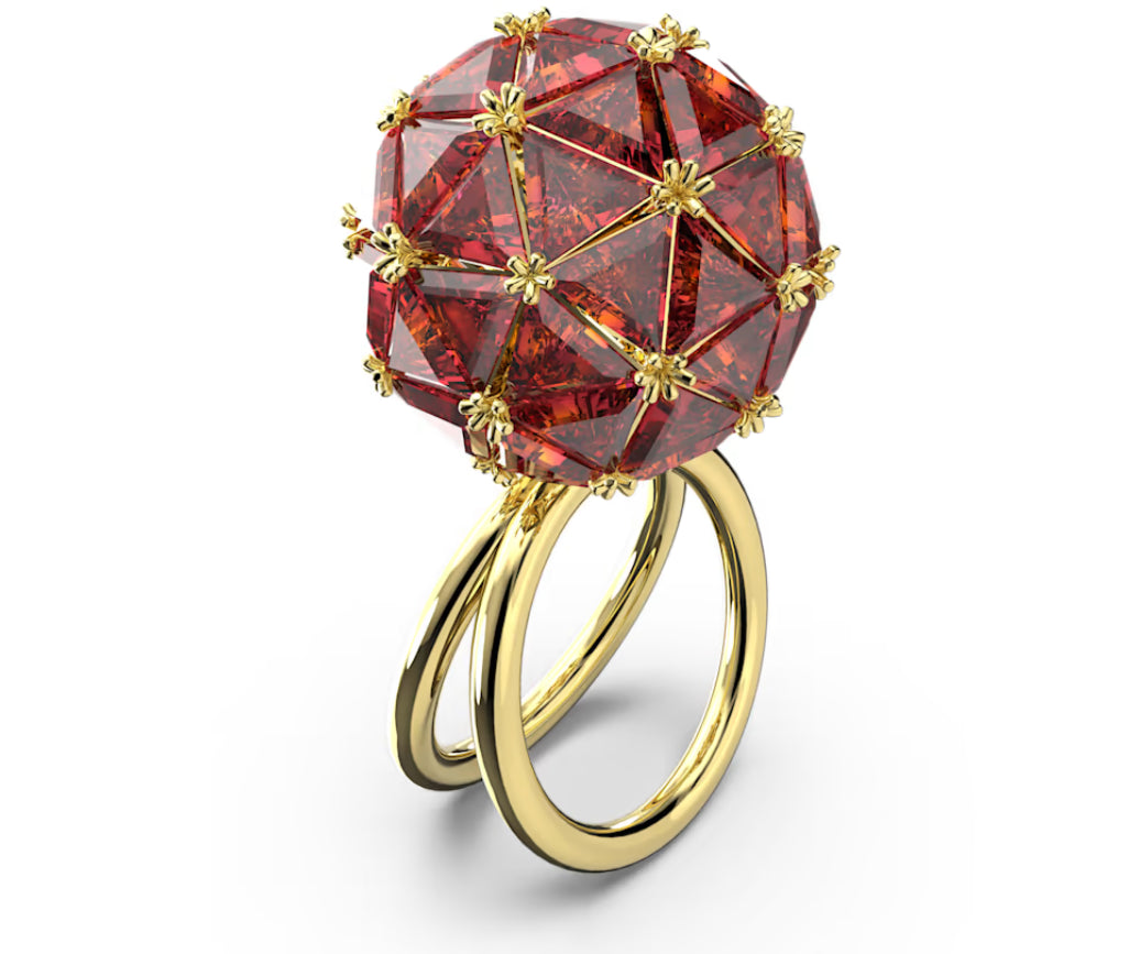 Swarovski 5630294 Curiosa Cocktailring im Dreiecksschliff, rot vergoldet