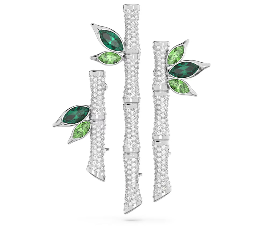 Swarovski 5645368 Spilla Dellium Bambu Verde Placcato Rodio