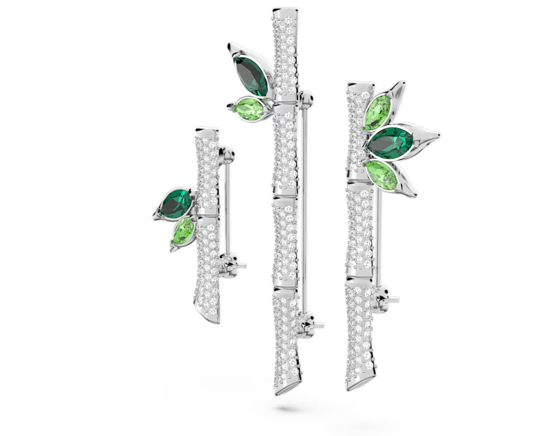 Swarovski 5645368 Spilla Dellium Bambu Verde Placcato Rodio
