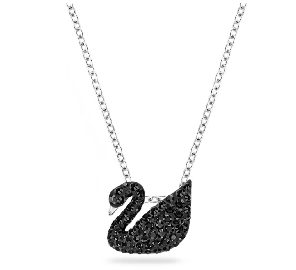 Swarovski 5347330 Pendente Swarovski Iconic Swan Cigno Piccolo Nero Plac. Rodio