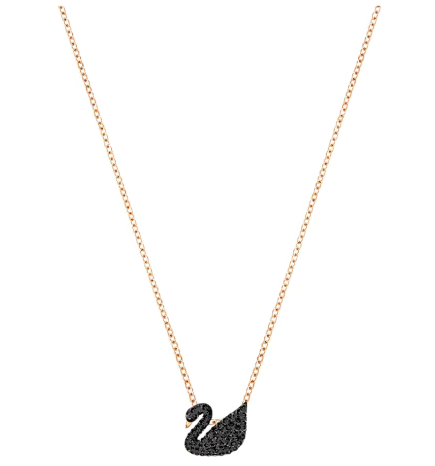Swarovski 5204133 Pendente Swarovski Iconic Swan Cigno Piccolo Nero P. Oro Rosa