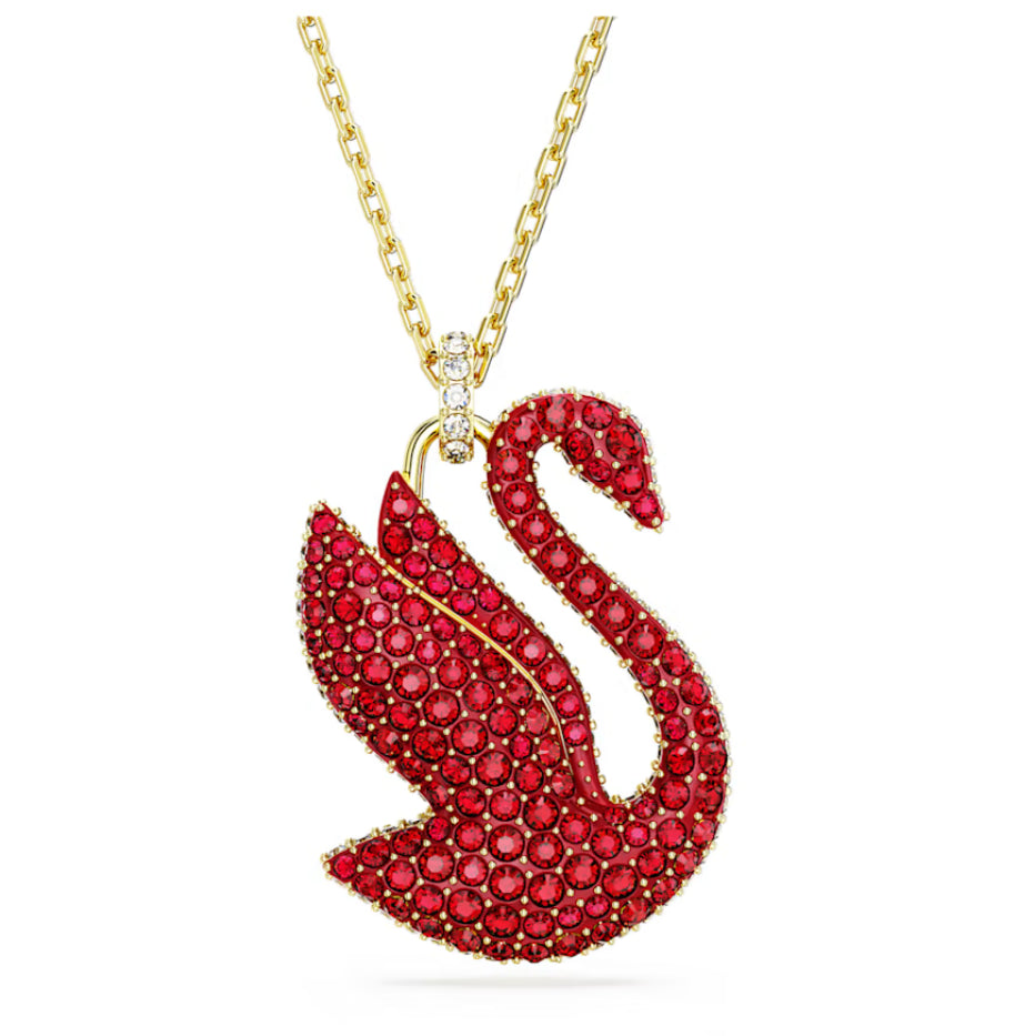 Swarovski 5649773 Pendente Iconic Swan Cigno Grande Rosso Placcato Oro