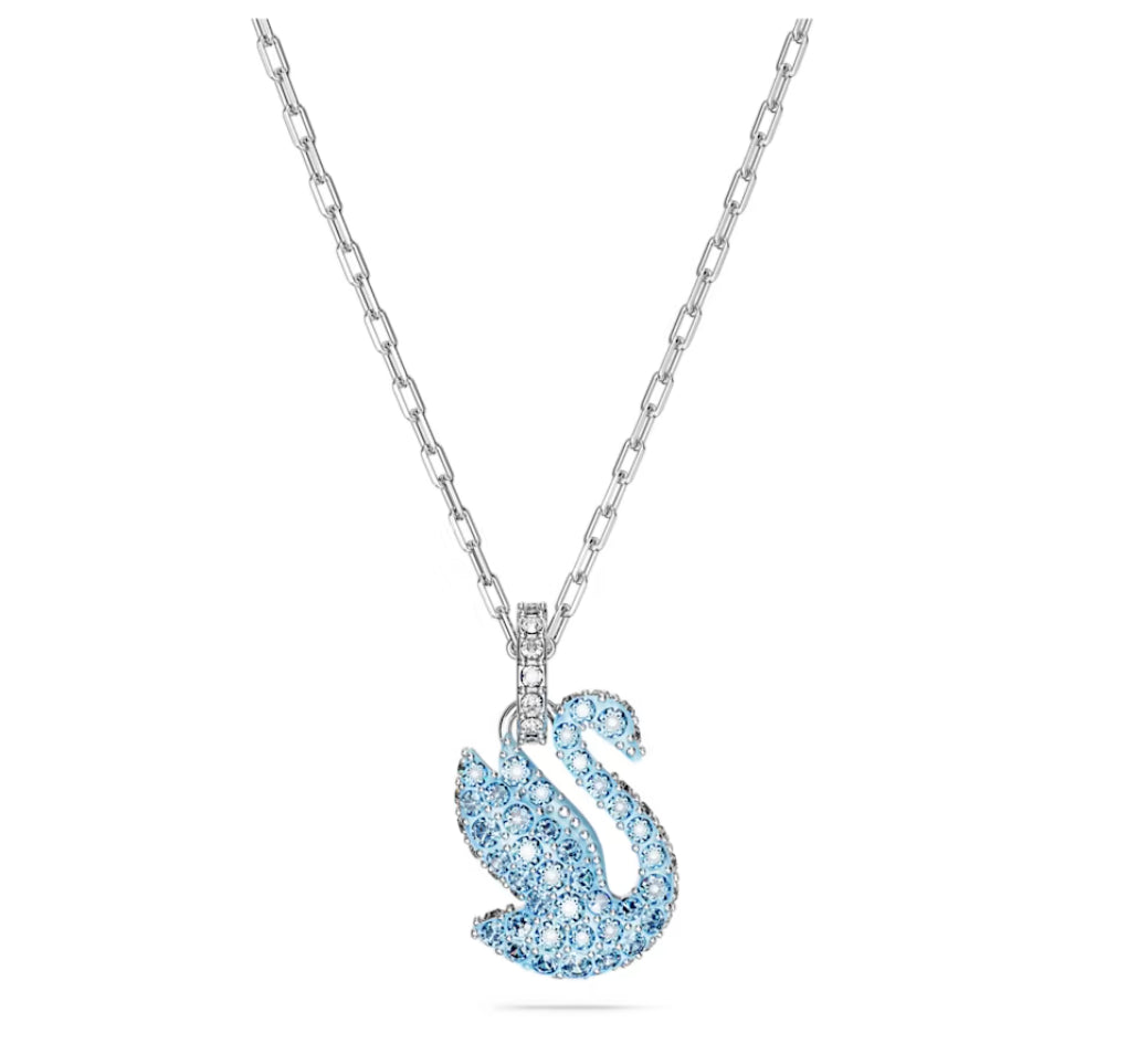 Swarovski 5680422 Pendente Iconic Swan Cigno Piccolo Blu Placcato Rodio