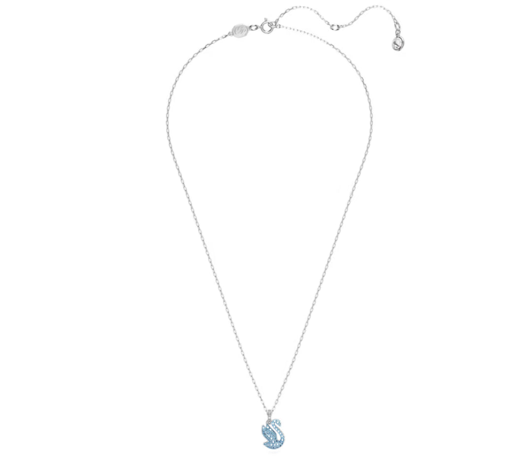 Swarovski 5680422 Pendente Iconic Swan Cigno Piccolo Blu Placcato Rodio