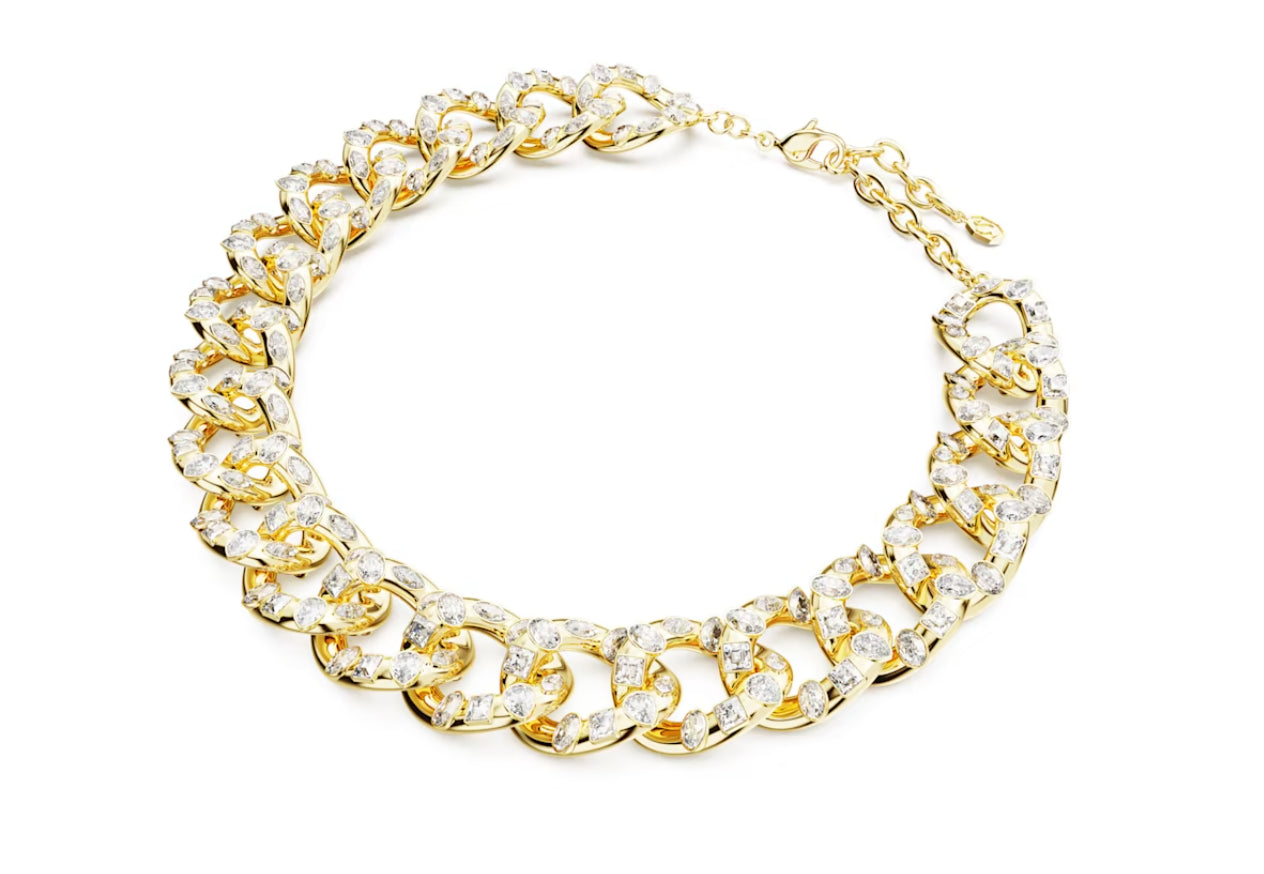 Swarovski 5663257 Dextera Statement-Halskette, gemischter Schnitt, großes weißes Pla. Gold