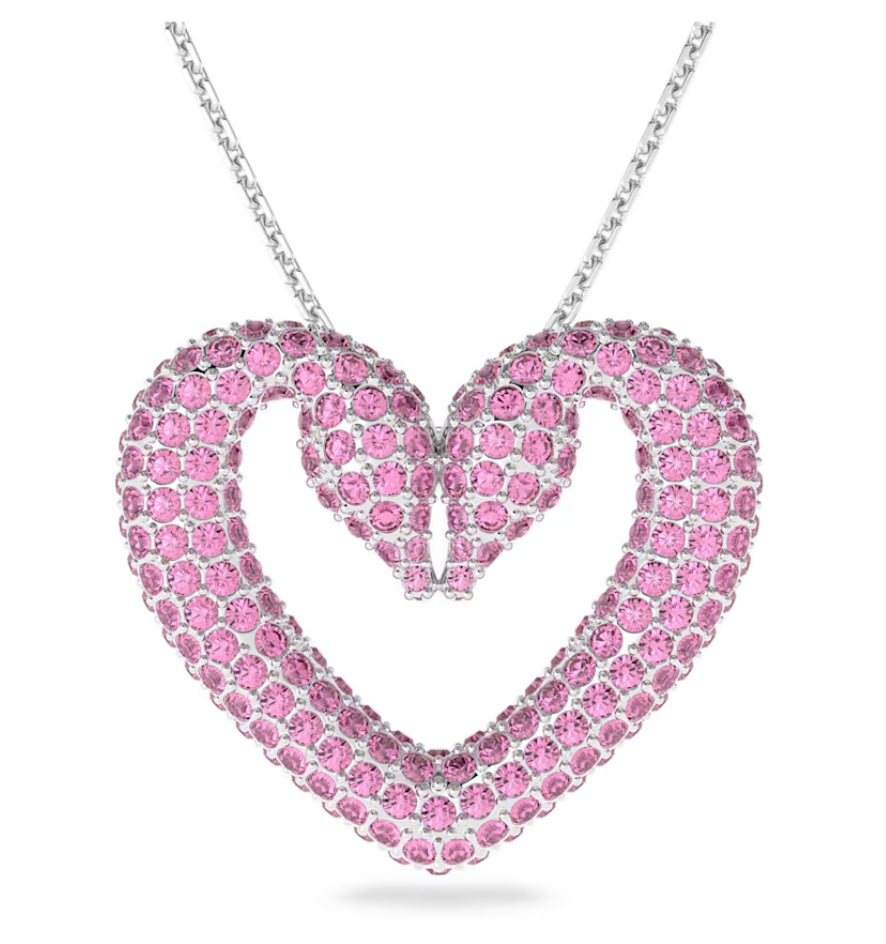 Swarovski 5631931 Large Pink Heart Pendant Rhodium Plated