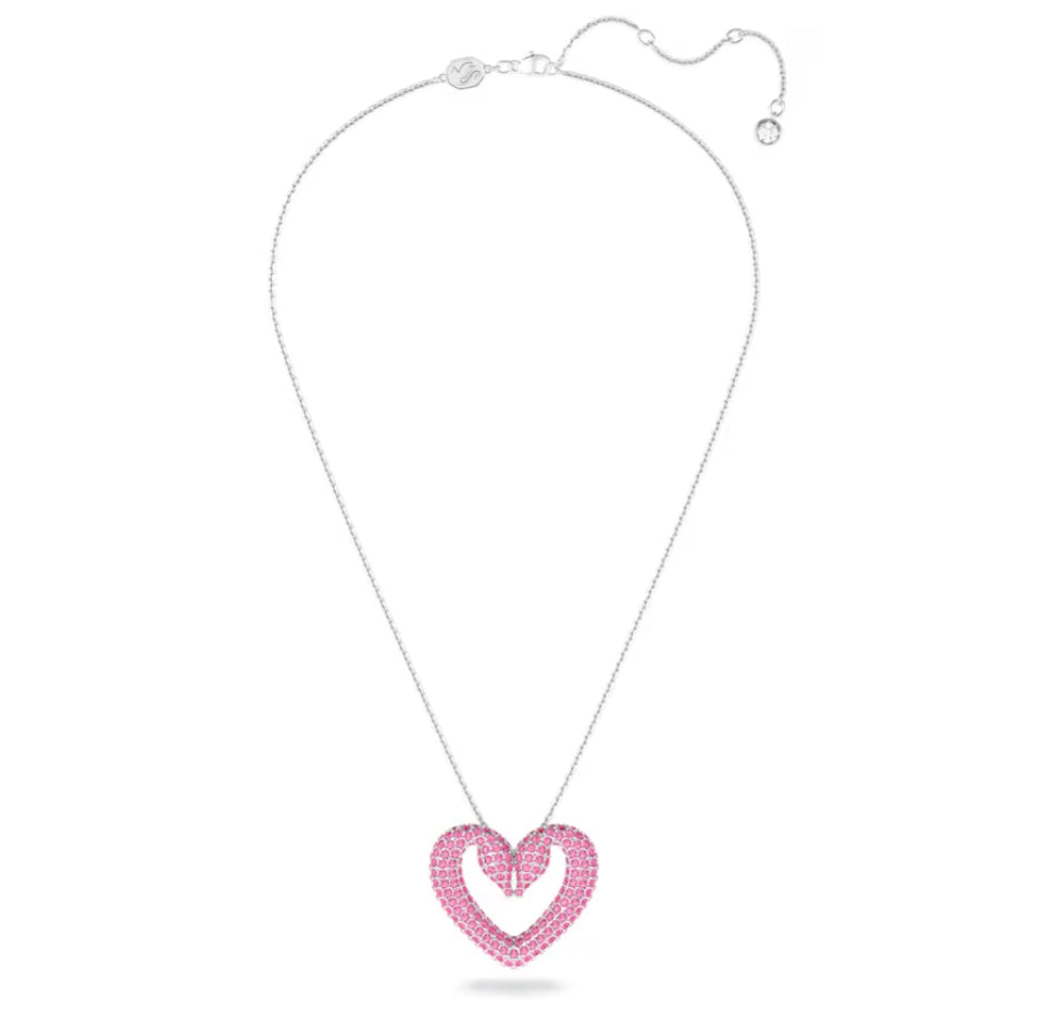 Swarovski 5631931 Large Pink Heart Pendant Rhodium Plated