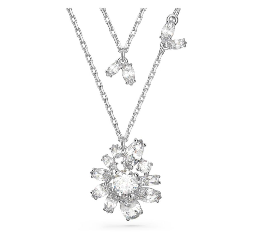 Swarovski 5644658 Gema Layered Necklace White Flower Rhodium Plated