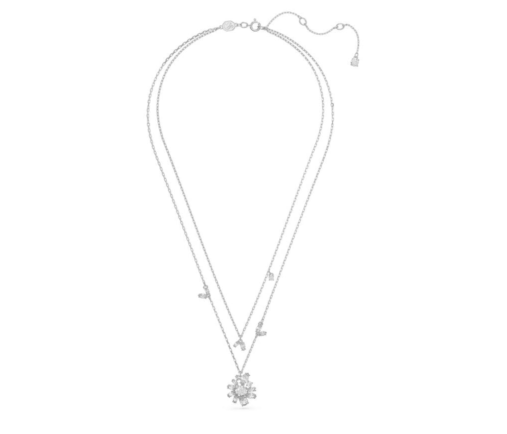 Swarovski 5644658 Gema Layered Necklace White Flower Rhodium Plated