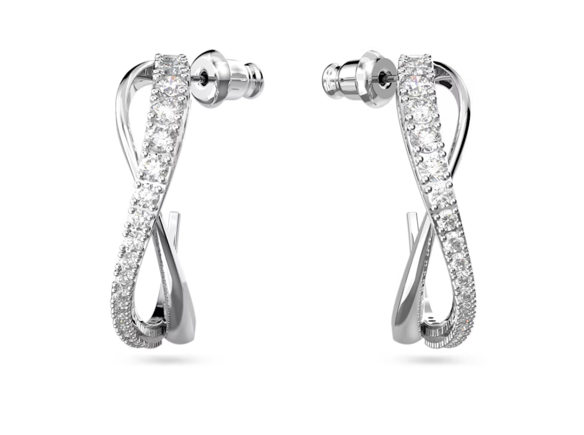 Swarovski 5563908 weiße Twist-Creolen, rhodiniert