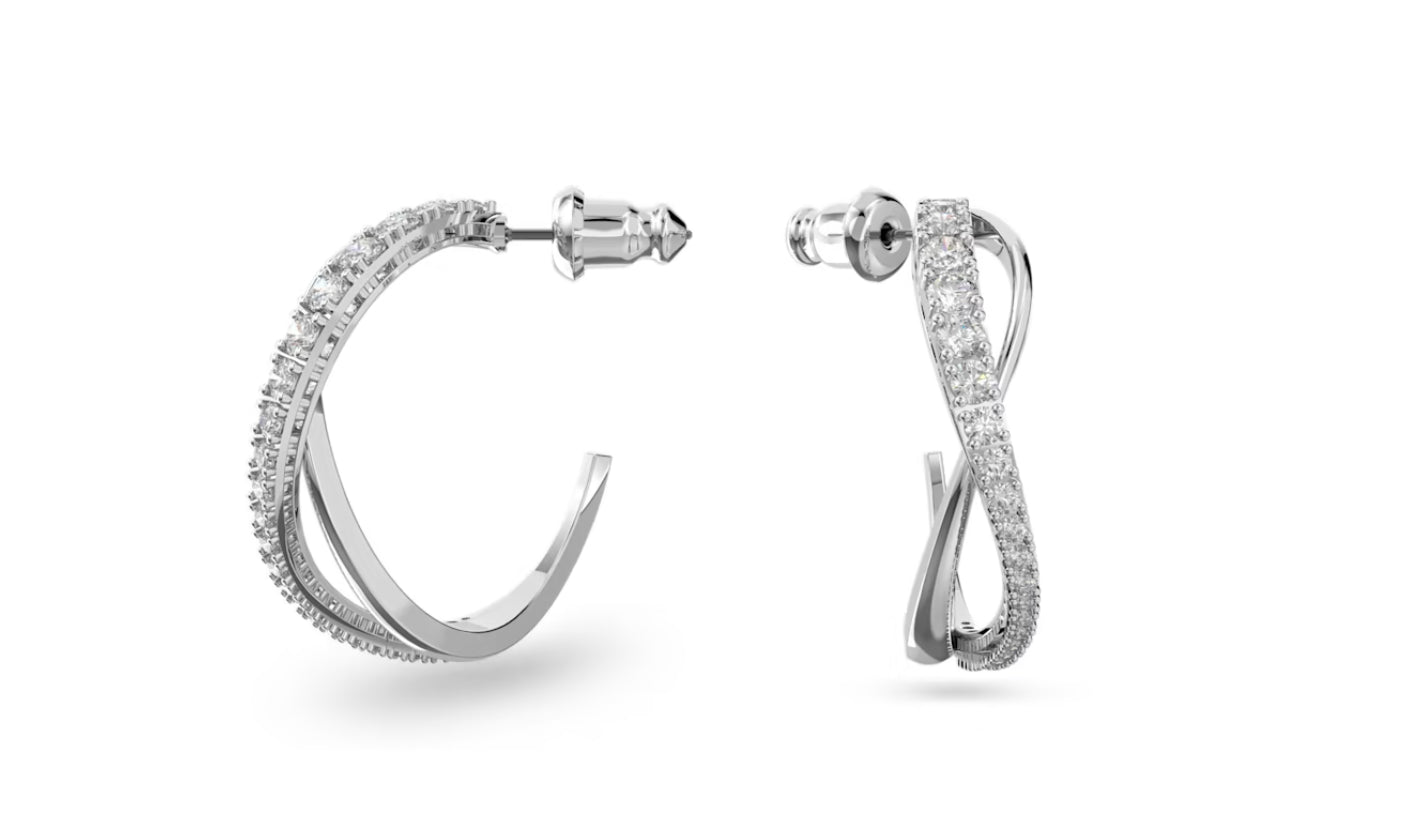 Swarovski 5563908 weiße Twist-Creolen, rhodiniert