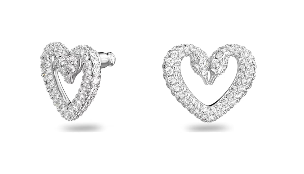 Swarovski 5625535 Mittelgroße weiße Herz-Ohrstecker, rhodiniert