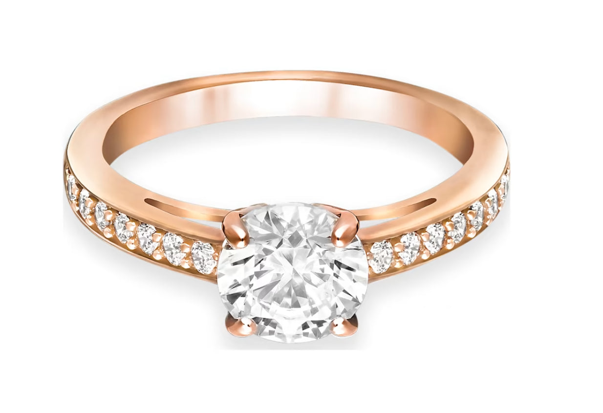 Swarovski 5184217 Anello Attract Taglio tondo Pave Bianco P. Oro Rosa Taglia 50
