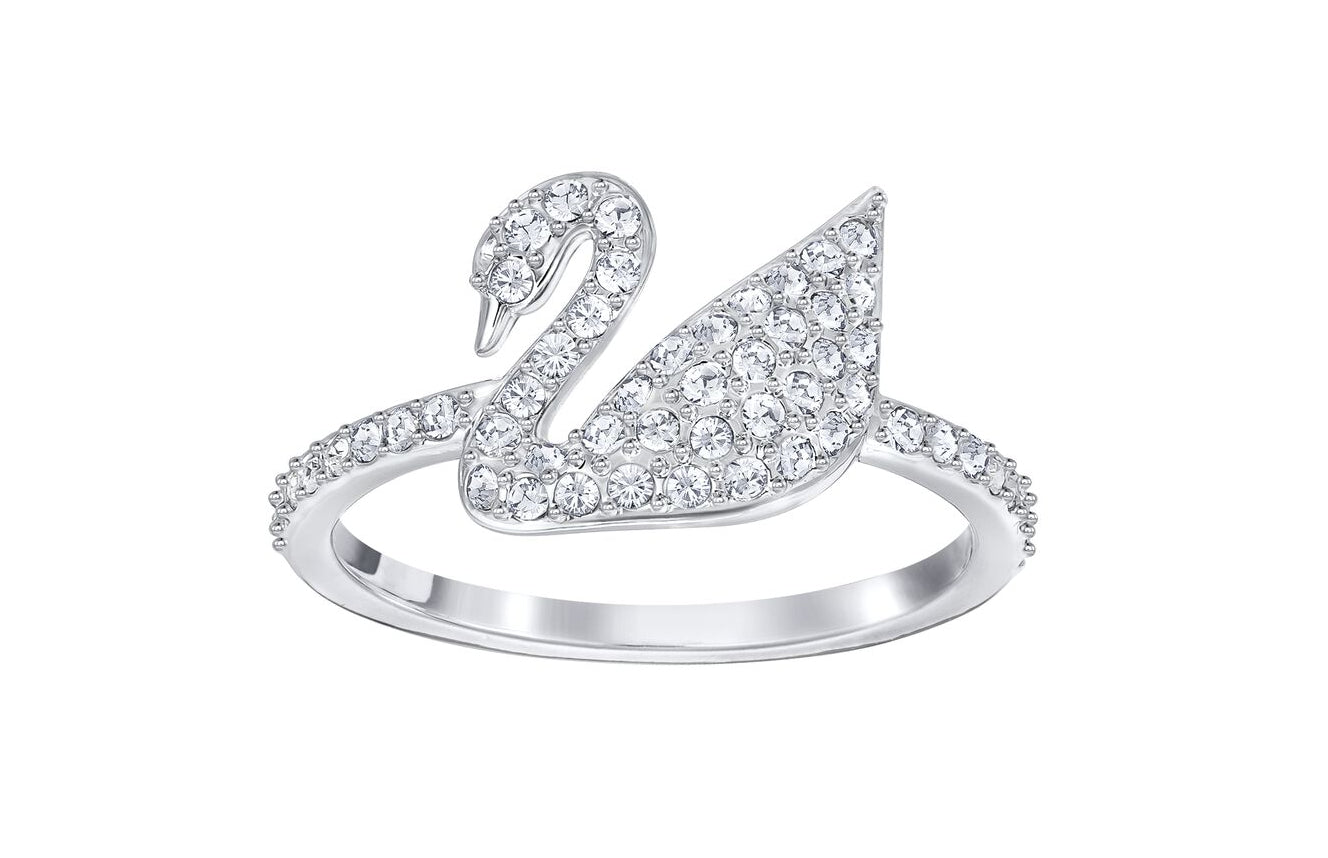 Swarovski 5258398 Iconic Swan Ring White Rhodium Plated Size 48