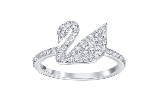Swarovski 5258398 Iconic Swan Ring White Rhodium Plated Size 48