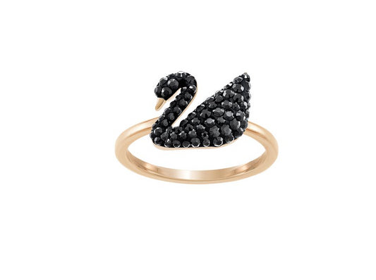 Swarovski 5366574 Iconic Swan Ring Black Rose Gold Plated Size 50