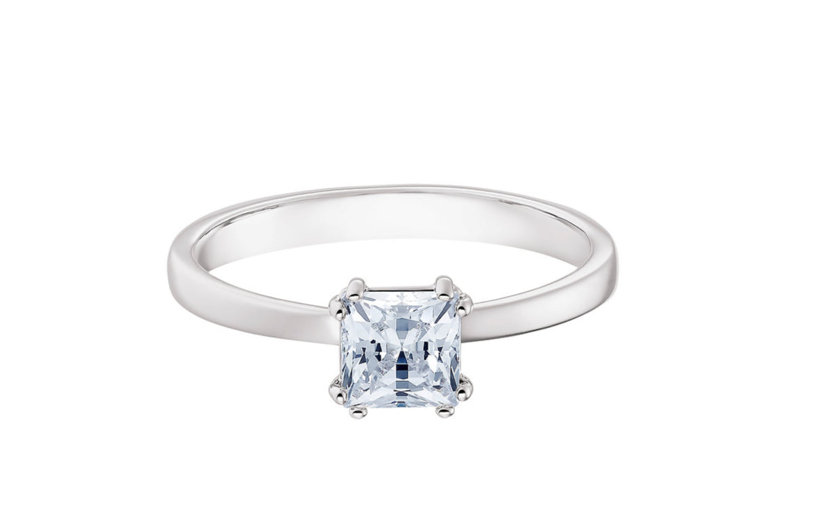Swarovski 5402444 Attract Ring Square cut White Rhodium Plated Size 58