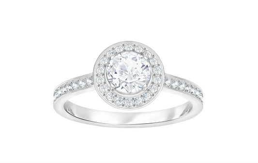 Swarovski 5409187 Anello Angelic Rotondo Bianco Placcato Rodio Taglia 58