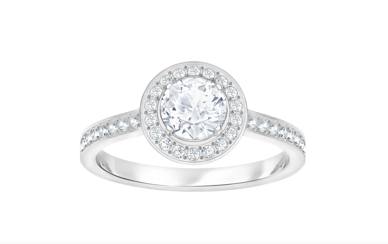 Swarovski 5409189 Rhodium Plated White Round Angelic Ring Size 52