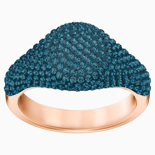 Swarovski 5412046 Stone Signet Ring Blue Rose Gold Plated Size 58