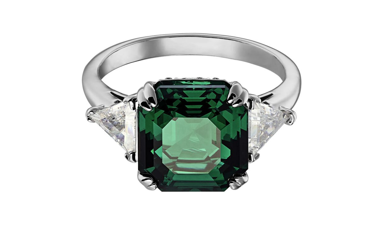 Swarovski 5515708 Attract Trilogy Ring Green Rhodium Plated Size 58