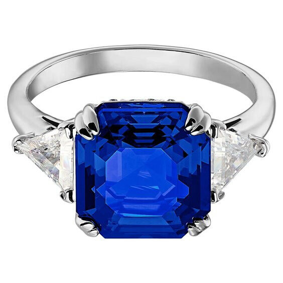 Swarovski 5515714 Attract Trilogy Ring Blue Rhodium Plated Size 52