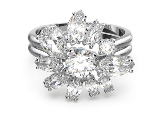 Swarovski 5644661 Gema Cocktailring Gemischte Schnitte Blume Weiß Rhodium Größe 58