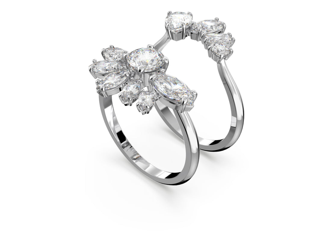 Swarovski 5644663 Anello cocktail Gema Tagli misti Fiore Bianco Rodio Taglia 50