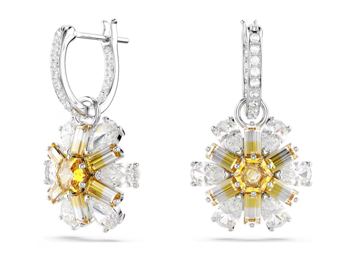 Swarovski 5683243 gelbe Idyllia-Blumen-Tropfenohrringe, rhodiniert