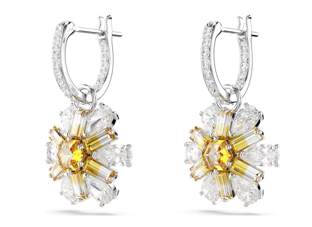 Swarovski 5683243 gelbe Idyllia-Blumen-Tropfenohrringe, rhodiniert