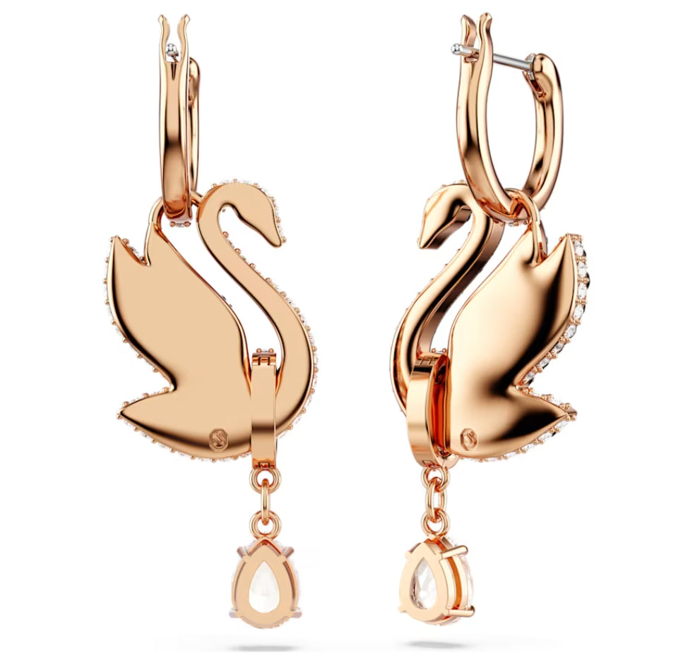 Swarovski 5678047 Swarovski Schwan-Anhänger-Ohrringe, schwarz, rosévergoldet