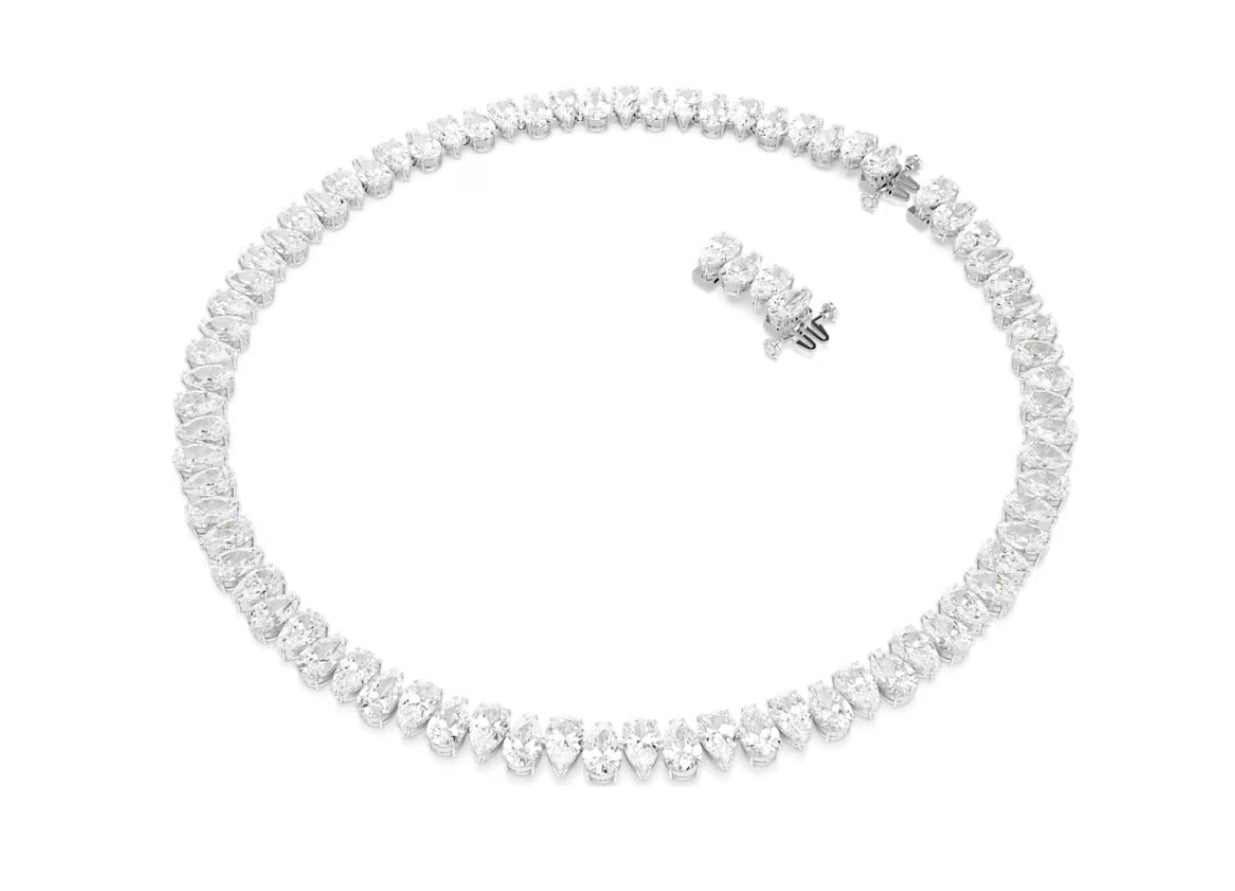Swarovski 5662277 rhodinierte weiße Matrix-Halskette im Birnenschliff