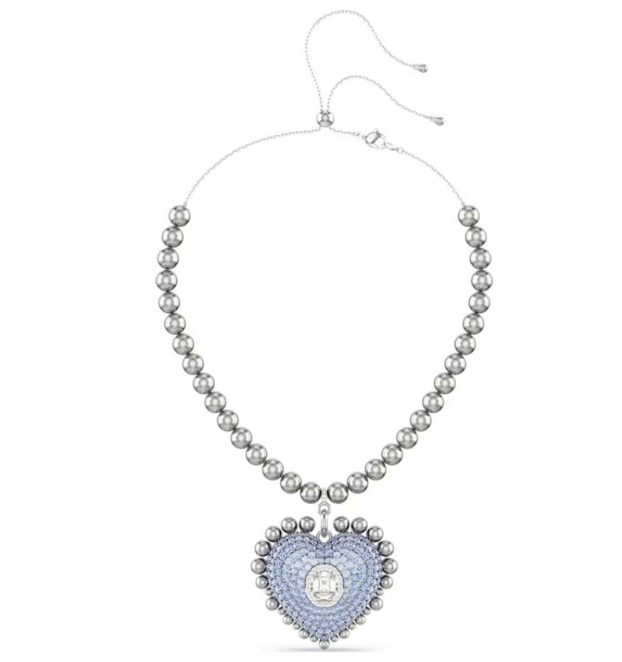 Swarovski 5680645 Pendente Hyperbola Crystal pearls Cuore Blu Placcato Rodio