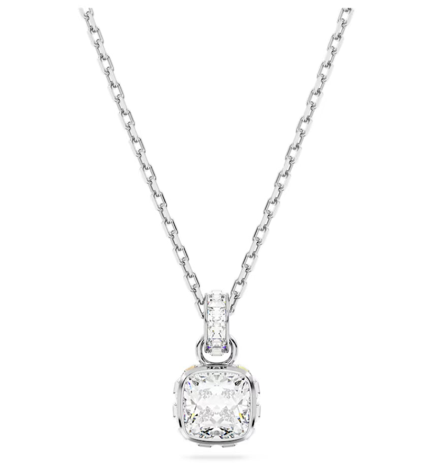 Swarovski 5651704 Pendente Birthstone Taglio squadrato Aprile Bianco Pla. Rodio