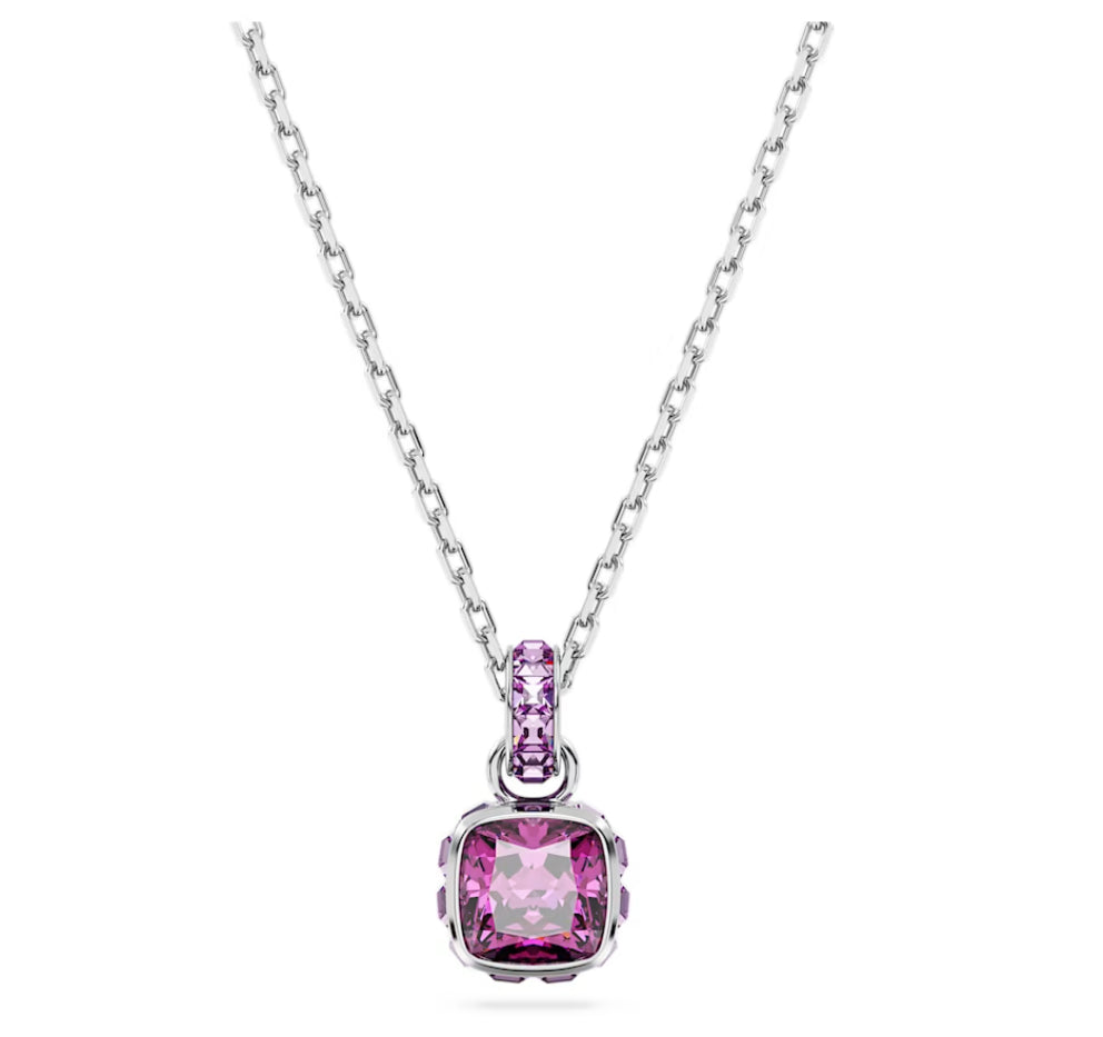 Swarovski 5651708 Pendente Birthstone Taglio squadrato Febbraio Rosa Pla. Rodio