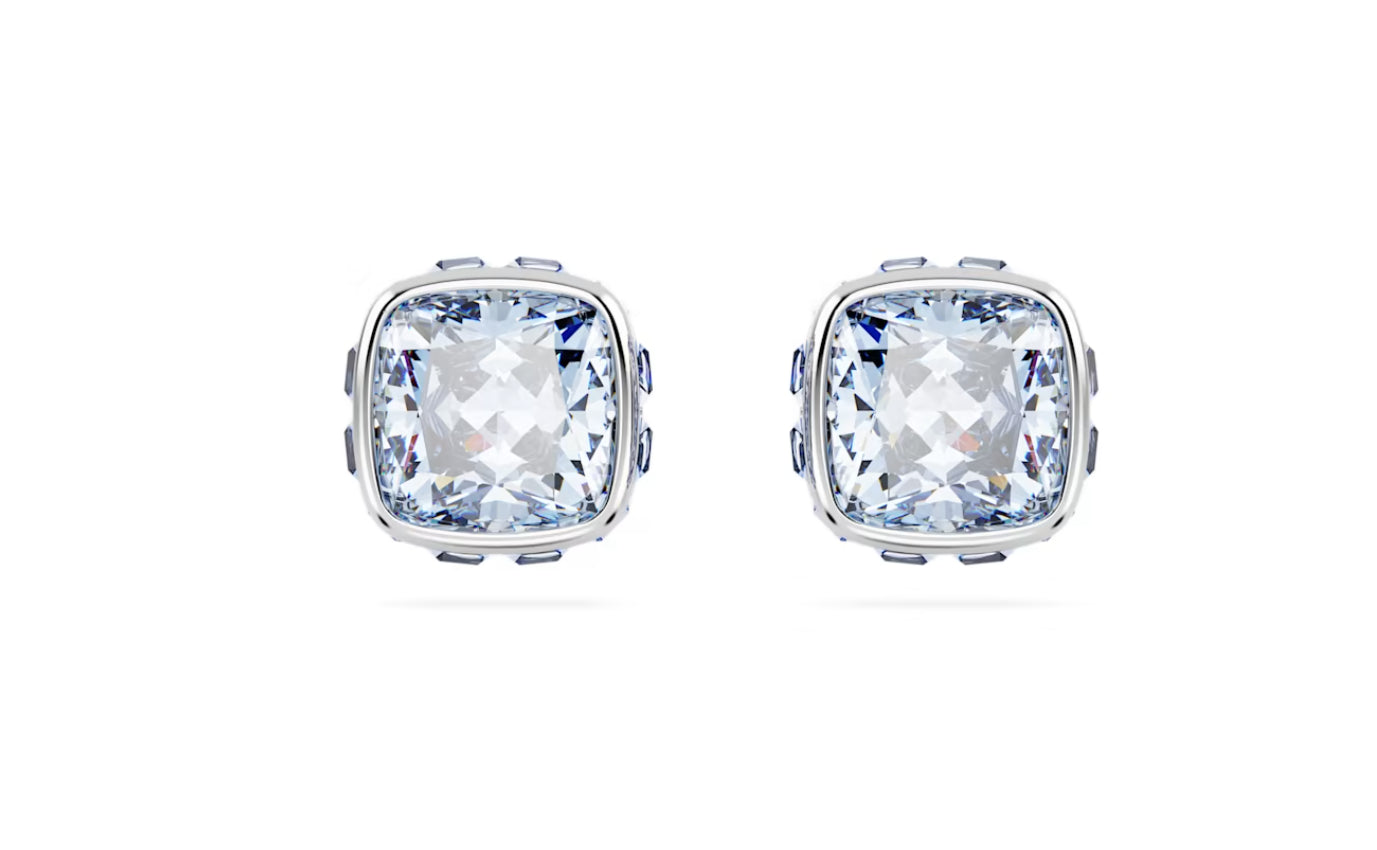 Swarovski 5660800 Orecchini lobo Birthstone Taglio squadrato Marzo Blu Rodio
