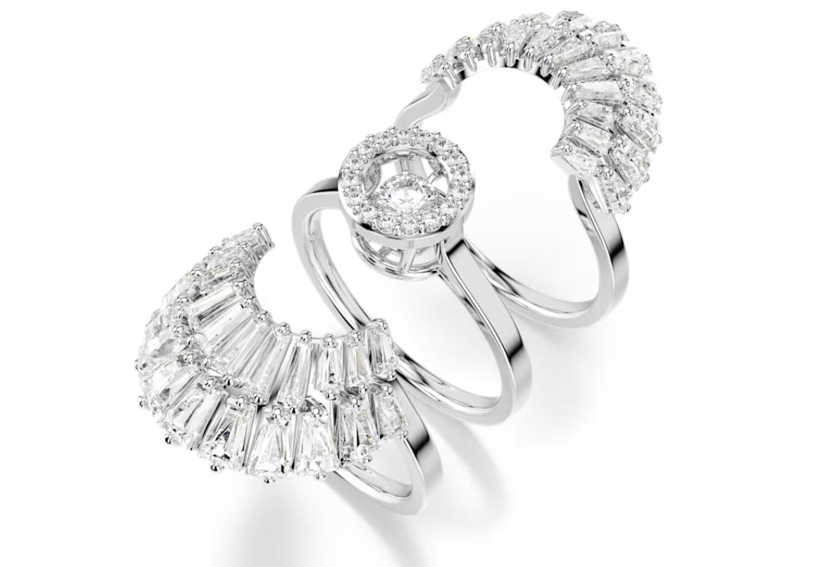 Swarovski 5680292 Anello Idyllia Set 3 Taglio misto Conchiglia Bianco Taglia 60