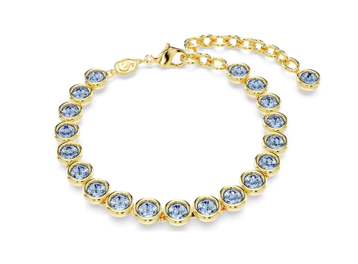 Swarovski 5688419 Imber Tennis-Armband, runder Schliff, blaues Plac. Gold Größe M