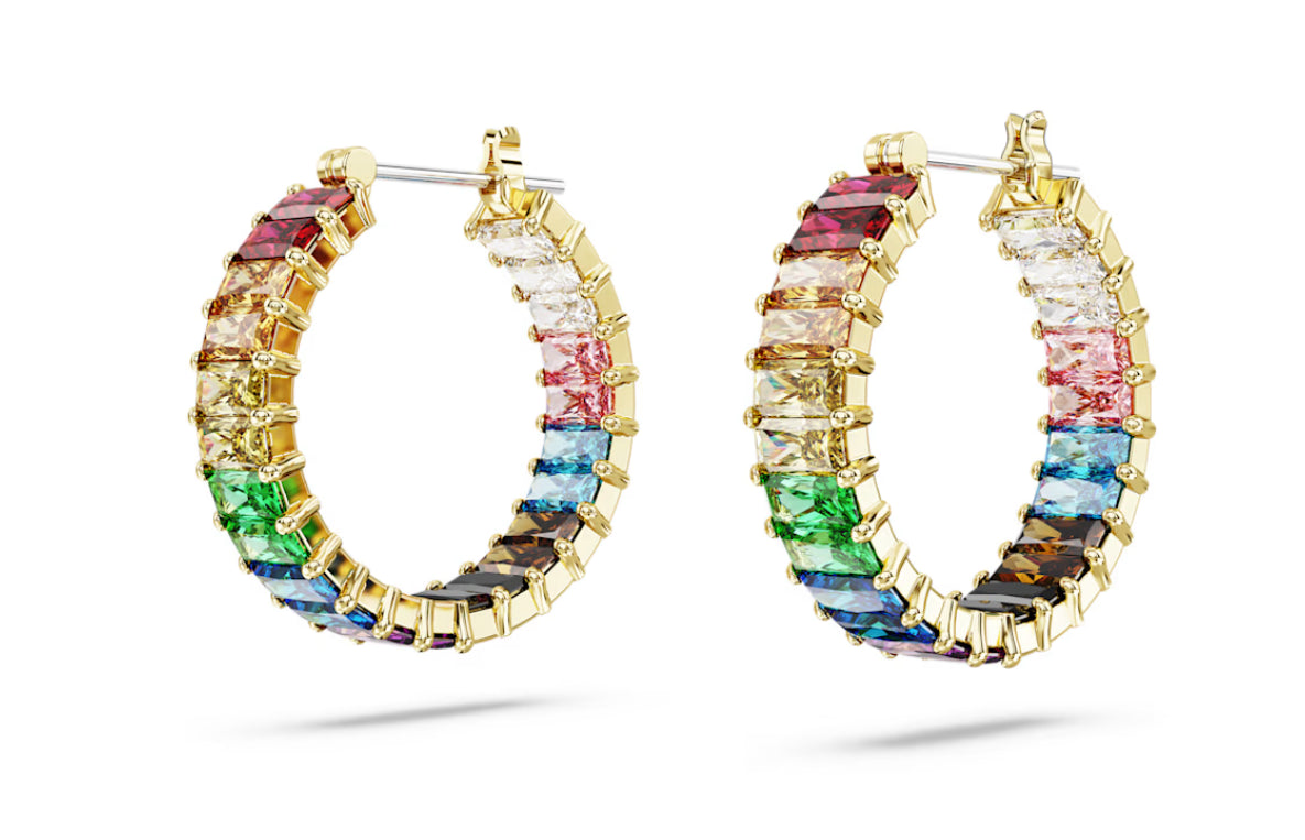 Swarovski 5685698 Orecchini a cerchio Matrix Taglio baguette Multicolore Oro