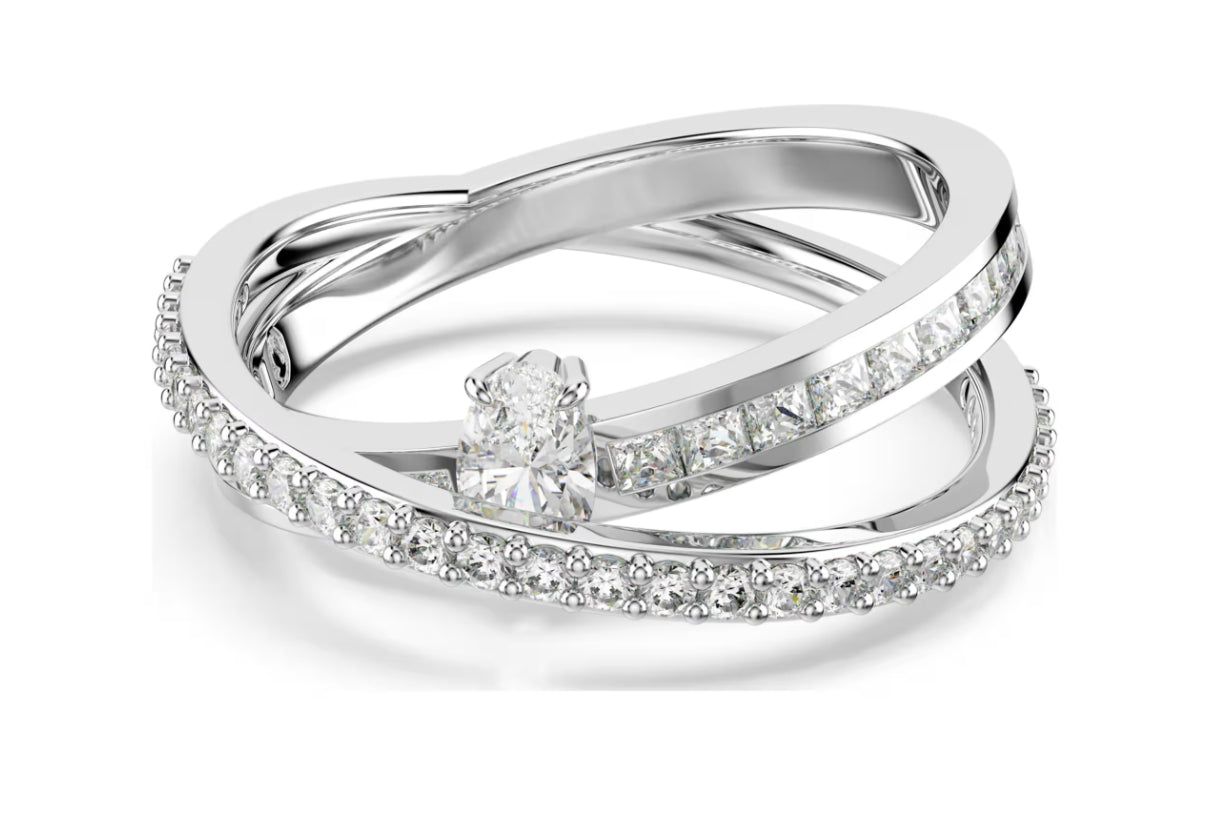 Swarovski 5691232 Hyperbola-Ring, gemischter Schnitt, weiß, rhodiniert, Größe 60