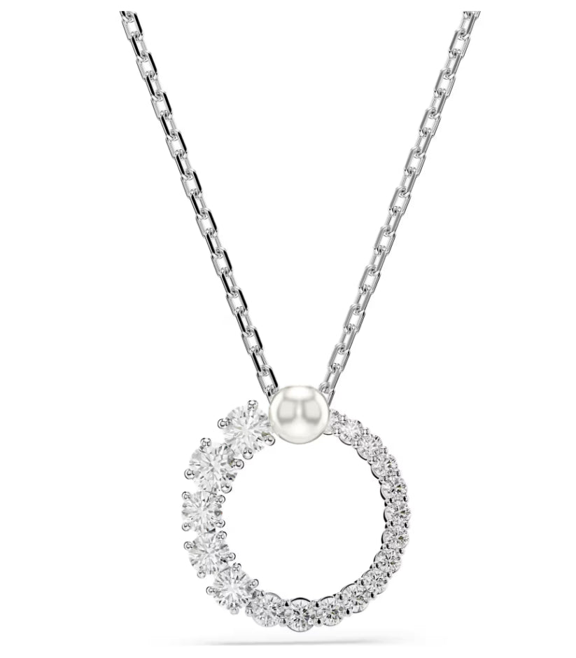 Swarovski 5688751 Pendente Matrix Crystal Pearl Taglio Round Bianco Rodio