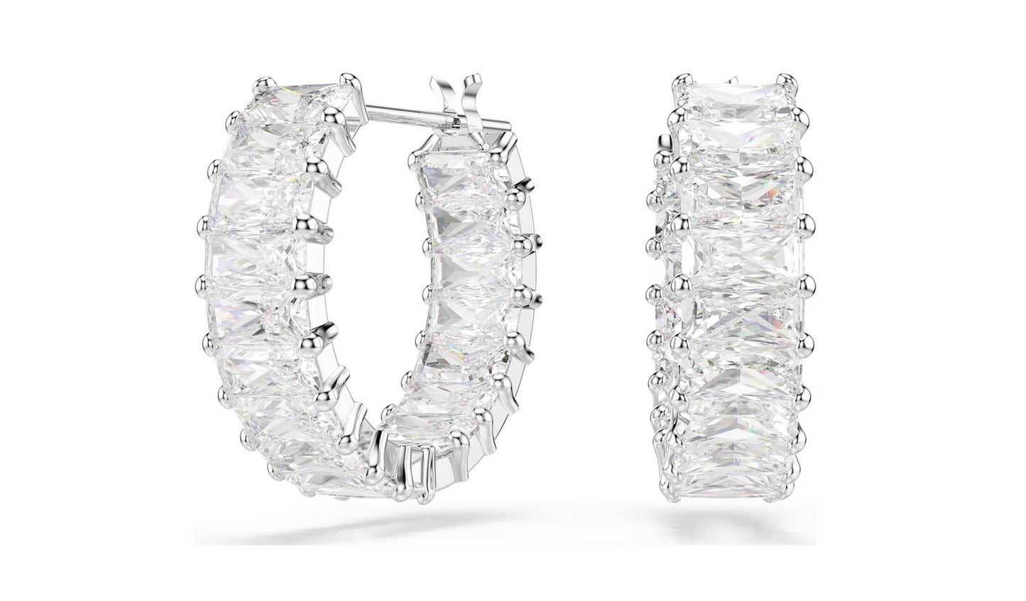 SWAROVSKI 5733397 Orecchini a cerchio Matrix Taglio baguette Bianchi Placcato