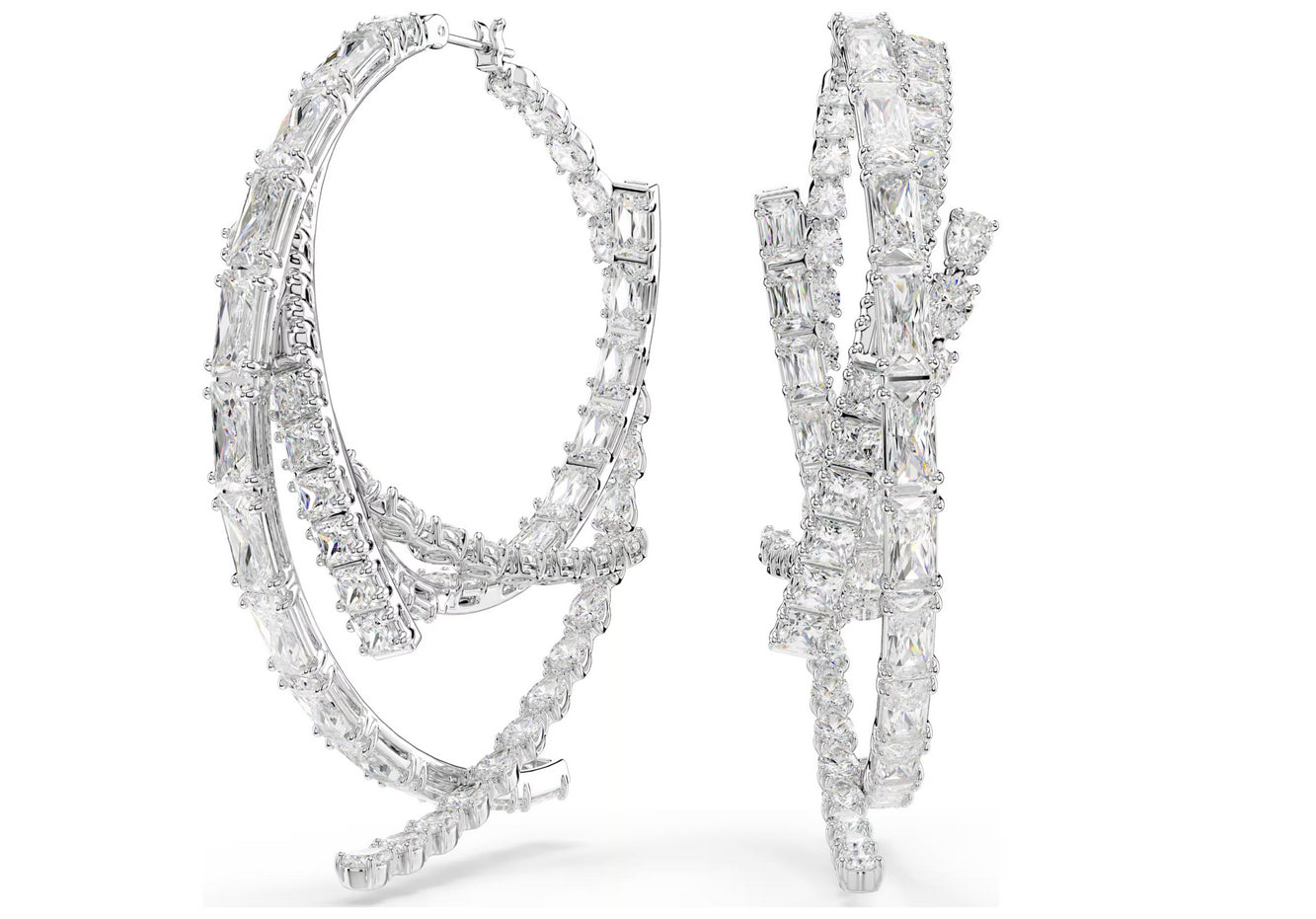 Swarovski 5727098 Orecchini a cerchio Matrix Taglio misto Bianchi
