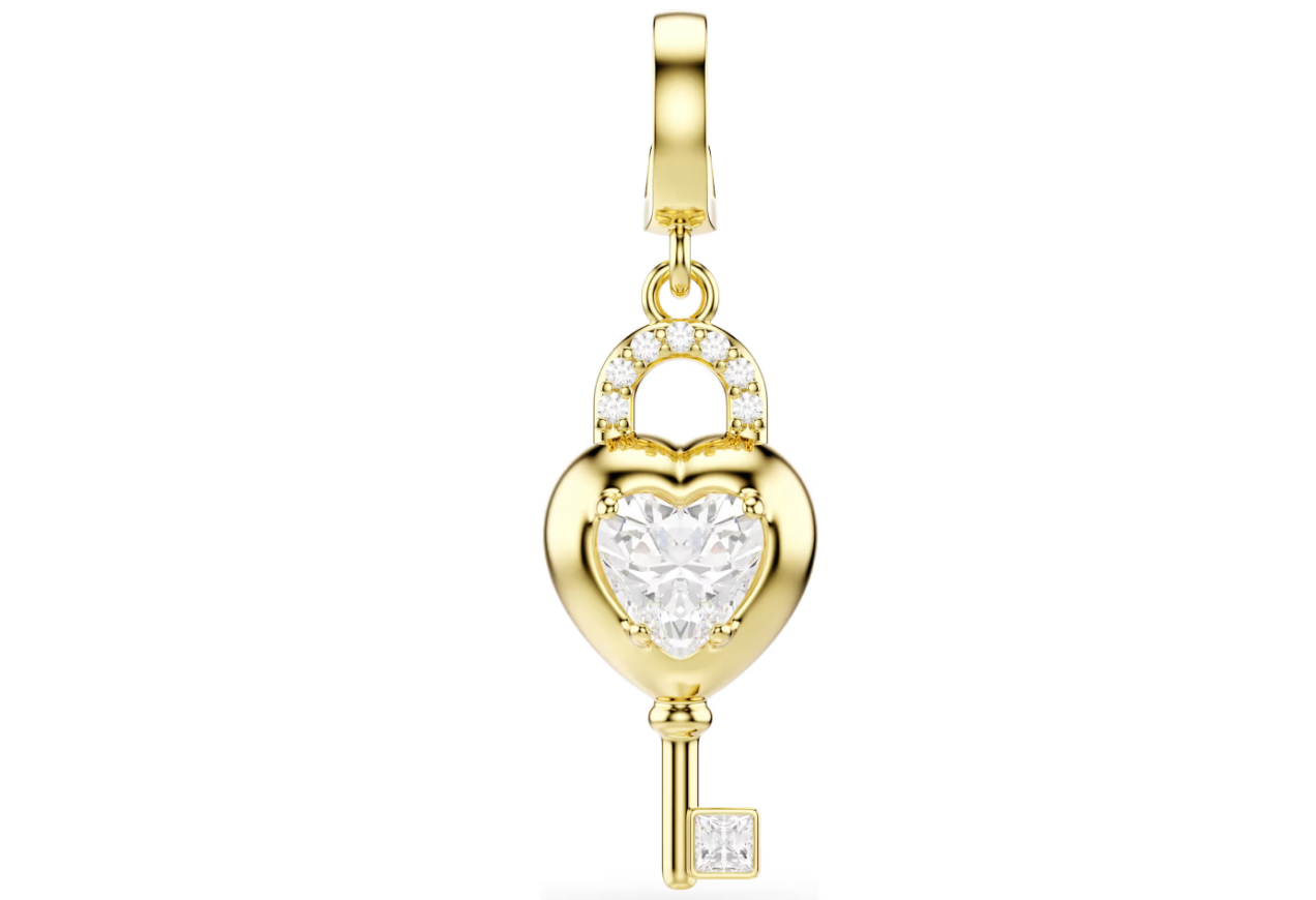 Swarovski 5742959 Charm Idyllia Cuore con chiave, Bianco Finitura oro 18K SW004099