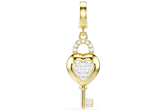 Swarovski 5742959 Charm Idyllia Cuore con chiave, Bianco Finitura oro 18K SW004099
