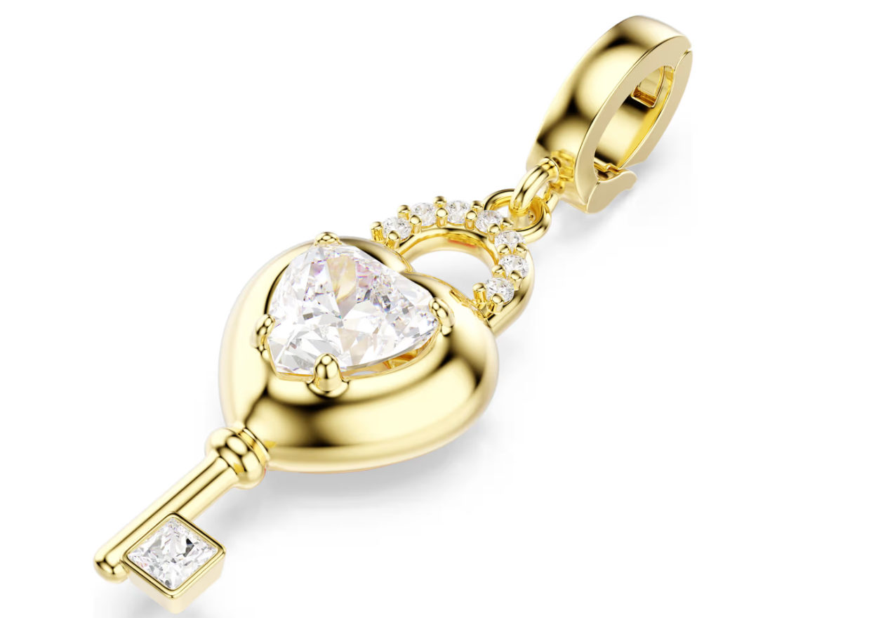Swarovski 5742959 Charm Idyllia Cuore con chiave, Bianco Finitura oro 18K SW004099